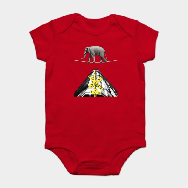 Elephant Rope Walker - Retro Photo Montage - Fun & Playful Baby Bodysuit by TuncGK